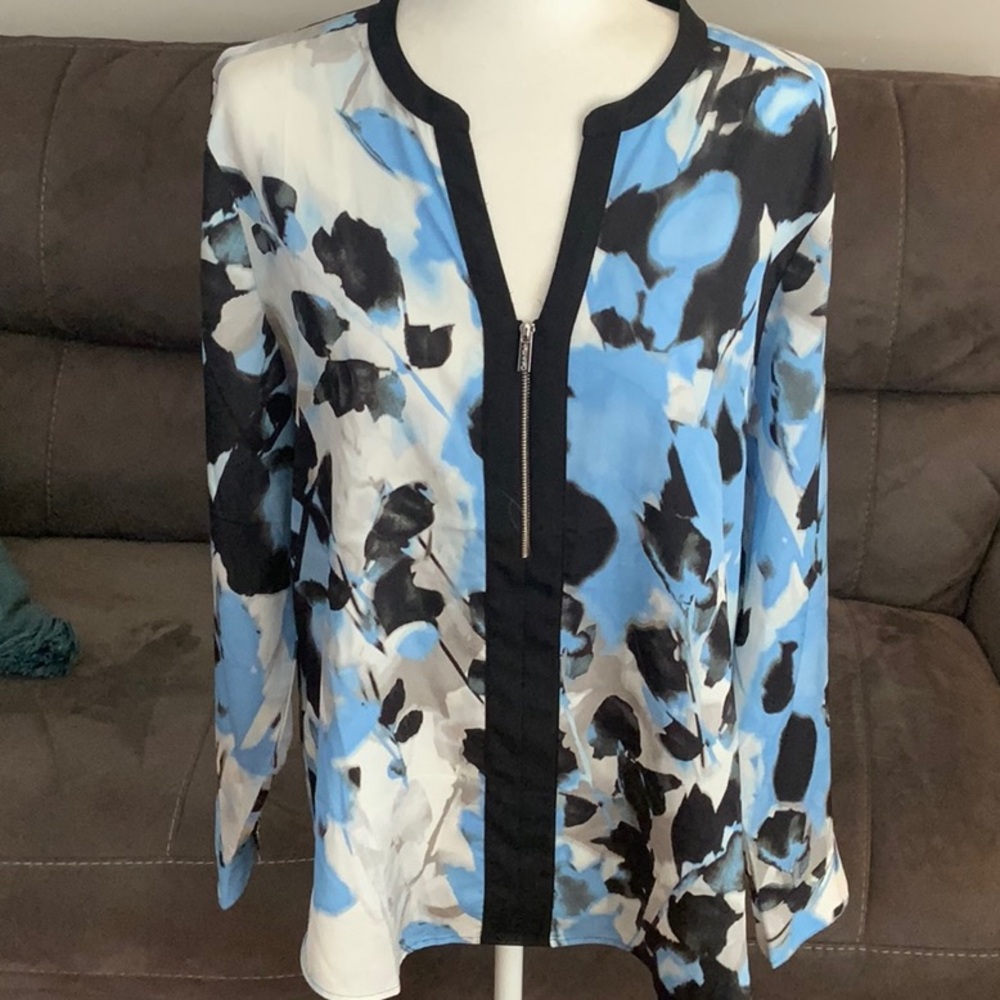 Calvin Klein Black and Blue Patterned Blouse